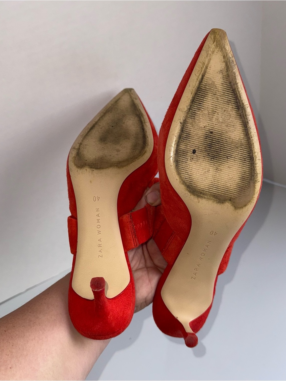 ZARA Orange Suede Pointed-Toe Kitten Heel Mule with Buckle Strap 40 - Picture 5 of 5